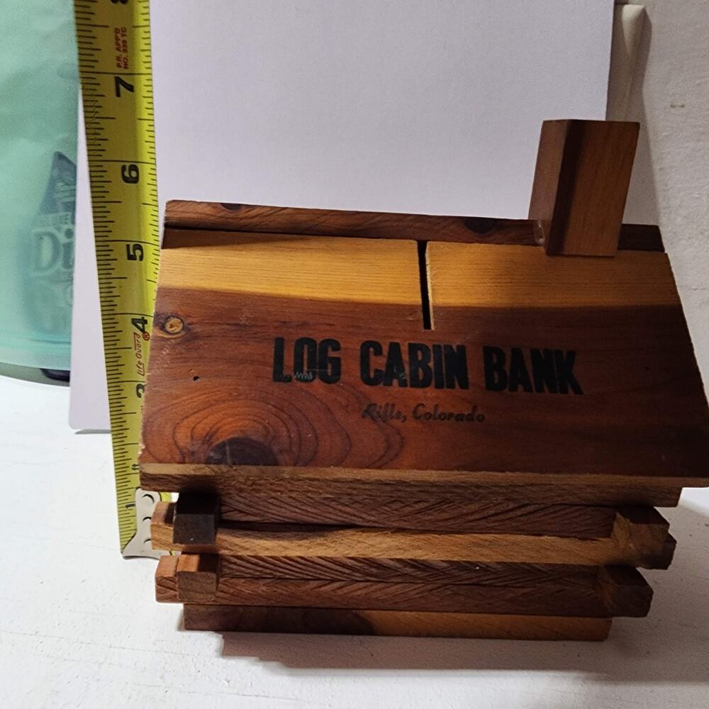 Vintage  Wooden Log Cabin Souvenir Piggy Bank w/Stopper-Rife, Colorado - Picture 8 of 10